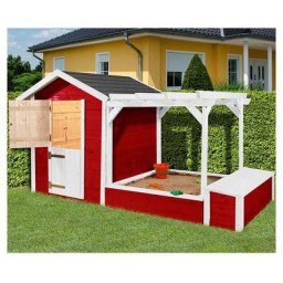 weka Tabaluga Kinderspielhaus Spielplatz mit Sandkasten, Rot/Weiß