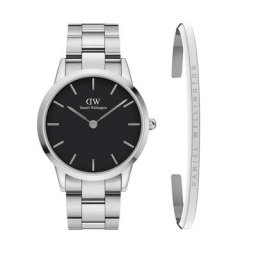 Daniel Wellington Geschenkset: Iconic Link 40 silber Schwarz + Classic armband silber groß Schmuck-Set Schwarz