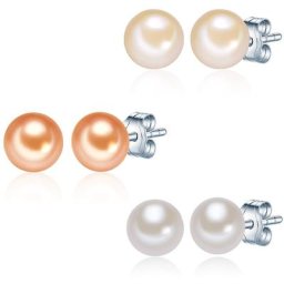 Valero Pearls 3-er Set Ohrstecker Sterling Silber Süßwasser-Zuchtperlen pink rosa orange Ohrringe Damen