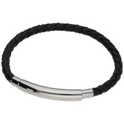 Jacques Charrel Armband mit schwarzem Leder geflochten, Edelstahl Armbänder & Armreife Schwarz Damen