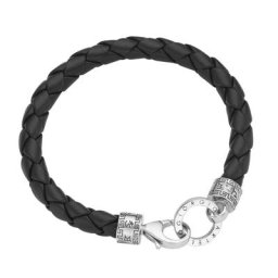 Giorgio Martello Milano Armband mit Ornament, teilweise oxydiert, Leder schwarz, Silber 925 Armbänder & Armreife Schwarz Herren