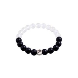 KUZZOI KUZZOI Armband Yin Yang Bead Onyx Kristall Perlen 925 Silber Herrenschmuck Herren
