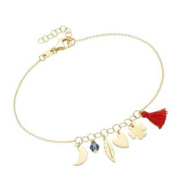 Luigi Merano Armband versch. Behänge + Kristallstein + Textilquaste, Gold 375 Armbänder & Armreife Gold Damen