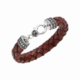 Giorgio Martello Milano Armband mit Ornament, teilweise oxydiert, Leder braun, Silber 925 Armbänder & Armreife Braun Herren