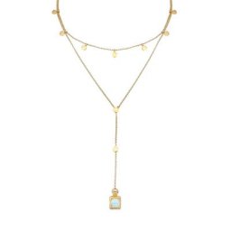 Elli PREMIUM Elli PREMIUM Halskette Set Choker Y-Kette Mondstein Plättchen 925 Silber Ketten Damen
