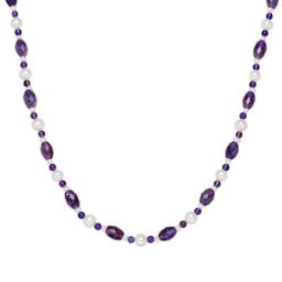 Valero Pearls Perlen-Kette Sterling Silber Amethyst Süßwasser-Zuchtperle in Silber Ketten Damen