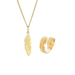 Elli Elli Schmuckset Feder Boho Festival Kette Wickelring 925 Silber Schmuck-Set Damen