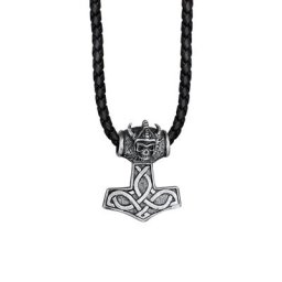 KUZZOI KUZZOI Halskette Leder Keltischer Knoten Thor's Hammer 925 Silber Herrenschmuck Herren