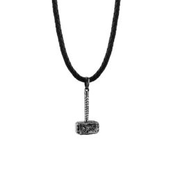 KUZZOI KUZZOI Halskette Männerkette Leder Hammer Anhänger 925 Silber Herrenschmuck Herren