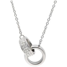 Jacques Charrel Kette mit funkelnden Kristallsteinen, Edelstahl Ketten Silber Damen