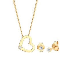 Elli DIAMONDS Elli DIAMONDS Schmuckset Kette Herz Diamant (0.075 ct.) Stecker 925 Silber Schmuck-Set Damen