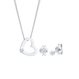 Elli DIAMONDS Elli DIAMONDS Schmuckset Kette Herz Diamant (0.075 ct.) Stecker 925 Silber Schmuck-Set Damen