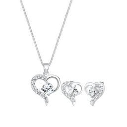 Elli Elli Schmuckset Herz Kristalle Edel 925 Silber Schmuck-Set Damen