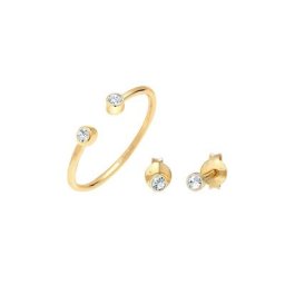 Elli Elli Schmuckset Ring Solitär Ohrstecker Kristalle 925 Silber Schmuck-Set Damen