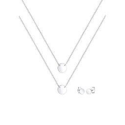 Elli Elli Schmuckset Layer Kette Kreis Stecker Geo 925 Sterling Silber Schmuck-Set Damen