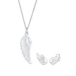 Elli Elli Schmuckset Engelsflügel Halskette Ohrstecker 925 Silber Schmuck-Set Damen
