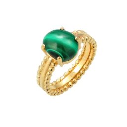 Elli PREMIUM Elli PREMIUM Ring Cocktailring Malachit Edelstein Elegant 925 Silber Ringe Damen