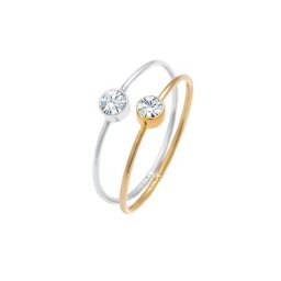 Elli Elli Ring Solitär Set Kristalle 925 Silber Bicolor Ringe Damen
