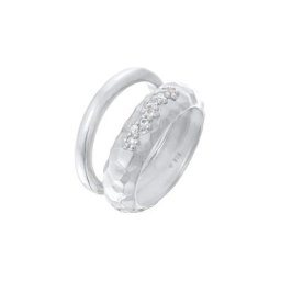 Elli PREMIUM Elli PREMIUM Ring Topas Hammerschlag Bandring Set 925 Silber rhodiniert Ringe Damen
