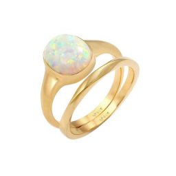 Elli Elli Ring Set Klassik Opal Basic Twist 925 Silber vergoldet Ringe Damen