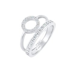 Elli PREMIUM Elli PREMIUM Ring Memorie Kreis Geo Kristalle 2er Set 925 Silber Ringe Damen