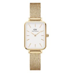 Daniel Wellington Quadro Pressed Evergold Uhr (mit goldenem Mesh-Armband) Damenuhren Schwarz Damen