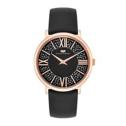 Rhodenwald & Söhne Quarzuhr Pamina in Roségold Echtleder in Schwarz Damenuhren Damen