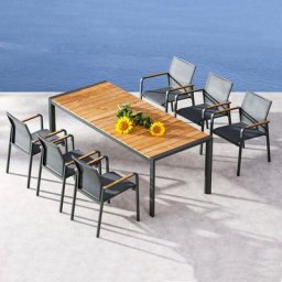 Tisch Paros 160x90 cm, anthrazit/ teak