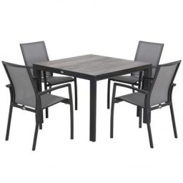 Gartenmöbel-Set Velia mit 4 Stapelstühlen und 1 quadratischer Tisch