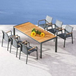 Tisch Paros 210x90 cm, anthrazit/ teak