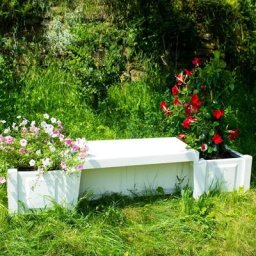 Gartenbank Berlin weiss, mit 2 Pflanzkästen, ca. 174x49x41 cm