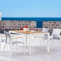 Gartenmöbel- Set Paros 5- teilig, weiss/ teak