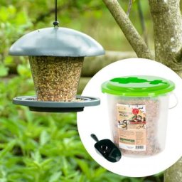 Set Futtersilo Paris, schwarz und Vogelfutter-Mischung für Wildvögel, im Eimer mit Kelle, 2,5 kg