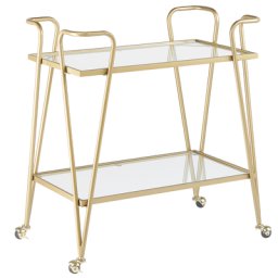 Servierwagen Transparent und Gold Glas rechteckig mit Rollen glamourös moderne Ablagemöglichkeit für Küche Terrasse Wohnzimmmer