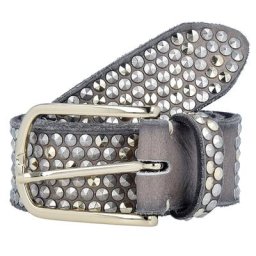 b.belt Nietengürtel Leder Gürtel Grau Damen