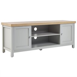 TV Möbel Grau / Heller Holzfarbton aus MDF Platte / Metall 39 x 51 x 130 cm mit Stauraum 2 Türen 2 Fächer Wohnzimmer Retro-Stil
