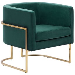 Cocktailsessel Dunkelgrün Polsterbezug aus Samtstoff mit Metallgestell in Gold halbrunde Form Glamouröser Edler Stil