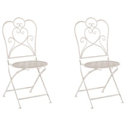 Gartenstuhl Beige Metall 2er Set Klappbar Balkon Terrasse Garten romantisch
