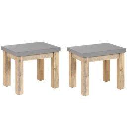 Hocker Grau / Heller holzfarbton Faserzement / Akazienholz 2er Set Indoor & Outdoor Garten Schlafzimmer Wohnzimmer