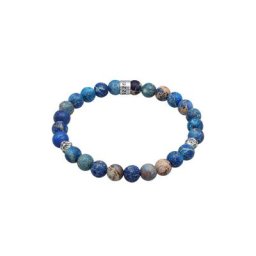 KUZZOI KUZZOI Armband Herren Achat Perlen Blau Beads 925 Silber Herrenschmuck