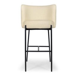 Barhocker RAY - Barhocker, weißer Bouclé Stoff & schwarzes Metall, H78