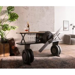 DELIFE Bar Flugzeug 190x90 cm Mangoholz und Metall Schwarz, Barmöbel