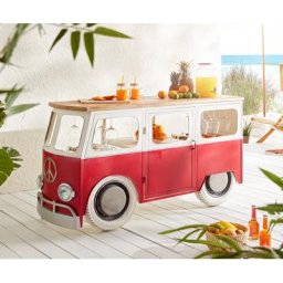 DELIFE Bar Bus 160x90 cm Mangoholz und Metall Rot & Weiss, Barmöbel