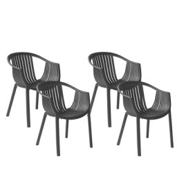 Gartenstuhl Schwarz 4er Set Kunststoff mit Rillen in Rückenlehne und Armlehnen Balkon Terrasse Garten Modernes Design