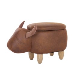 Tierhocker Hellbraun Kunstleder Gummibaumholz 35 x 32 x 60 cm Modern Lederoptik Kuh Praktisch Deckel Kindermöbel Kinderzimmer