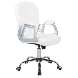 Bürostuhl Weiß aus Kunstleder Drehbar mit 5 leichtgängige Nylon Laufrollen Modern