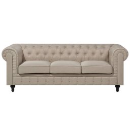 Sofa Beige Polsterbezug 3-Sitzer Chesterfield Stil Glamourös Wohnzimmer