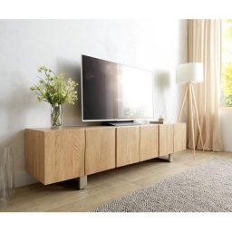 DELIFE Lowboard Live-Edge 220cm Eiche massiv 6 Türen TV-Board, Lowboards, Baumkantenmöbel, Massivholzmöbel, Massivholz