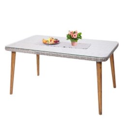 Poly-Rattan Esstisch HWC-H65, Garten-/Lounge-Tisch, Stahl + Akazie halbrundes Poly-Rattan MVG 150x90cm ~ Variantenangebot