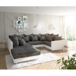 DELIFE Wohnlandschaft Clovis Weiss Schwarz mit Hocker und Armlehne, Design Wohnlandschaften, Couch Loft, Modulsofa, modular